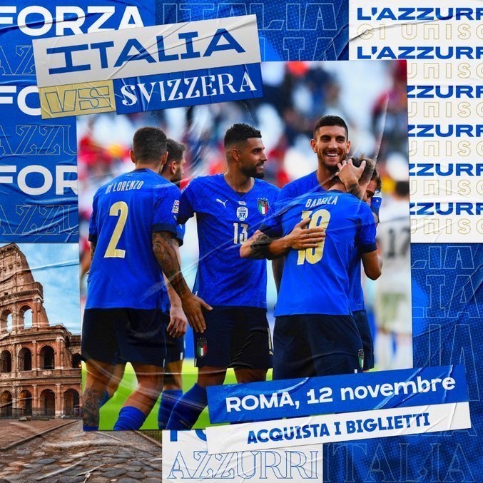 Cartaz que anuncia Itália X Suíça, pelas eliminatórias do Qatar/2022