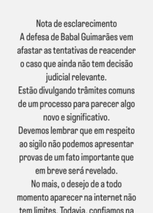 Defesa de Babal Guimarães critica Emily Garcia