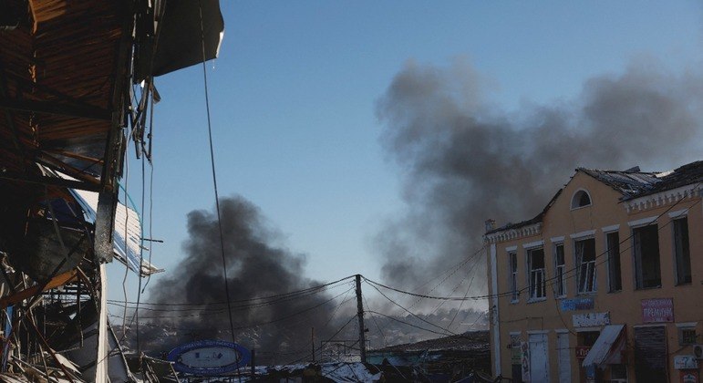 Ataque da Rússia à Ucrânia na cidade de Bakhmut, na linha de frente de Donbass