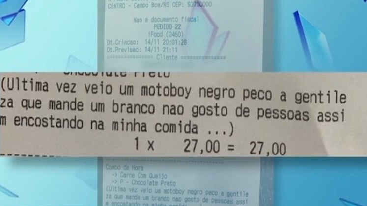 Mandem entregador branco, não gosto de pretos”, escreve cliente em