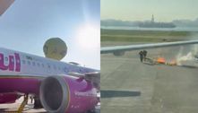 Balão cai em cima de avião em aeroporto do RJ e pista pega fogo