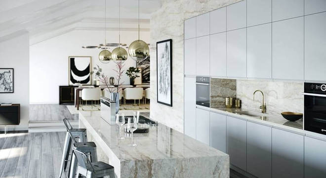 banquetas - quadros decorativos modernos e piso acinzentado 