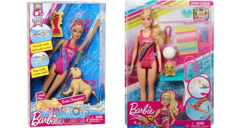 9. Nadadora A natação também é uma prática presente na vida de Barbie. Não se sabe se a boneca é mais habilidosa no estilo crawl, peito, costas ou borboleta, mas é certo que as piscinas fazem parte de sua rotina