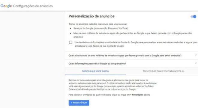 Página de privacidade do Google