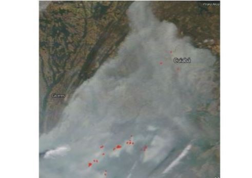Imagem de satélite mostra fumaça sobre Cuiabá e cidades ao Sul do Estado