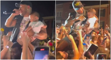 Bebê é entregue a cantor americano no meio da multidão em show