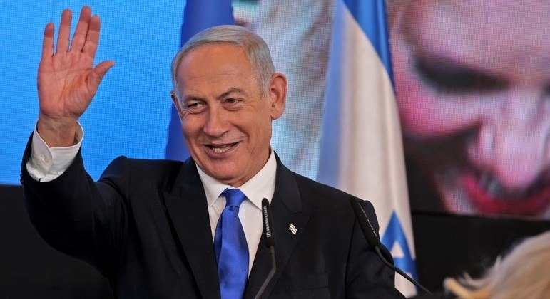 Benjamin Netanyahu, dirige-se a apoiantes em Jerusalém