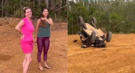 Biah Rodrigues e amiga e o buggy capotado
