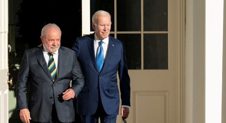 Os presidentes Lula (Brasil) e Joe Biden (EUA) durante encontro, na Casa Branca, em Washington D.C.