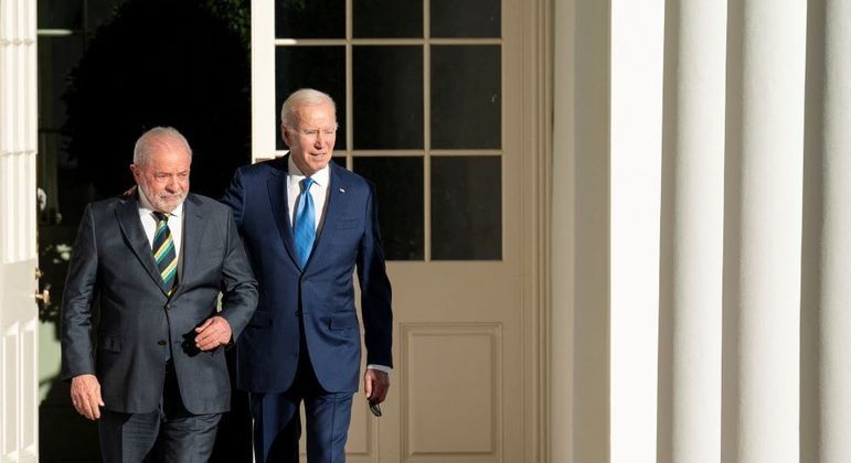 Joe Biden e Lula durante encontro na Casa Branca em março