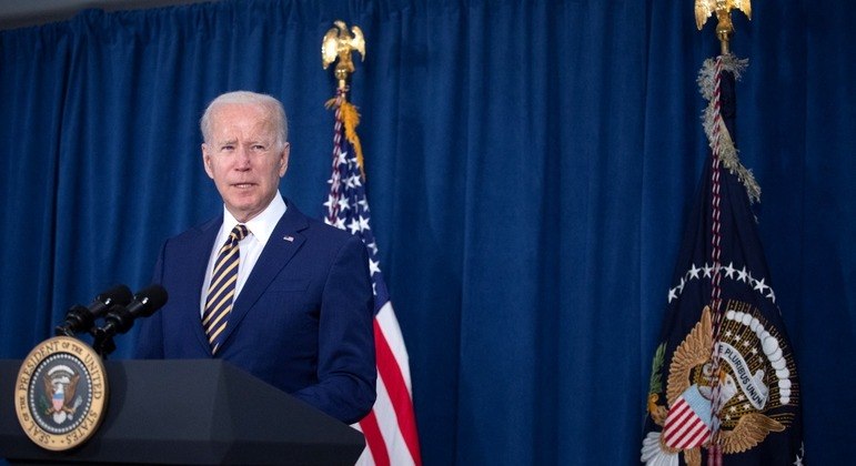 O presidente dos EUA, Joe Biden, discursa no Rehoboth Beach Convention Center, em Delaware