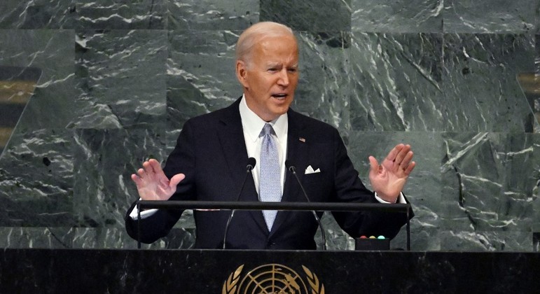 O presidente dos Estados Unidos, Joe Biden, discursa na Assembleia-Geral da ONU