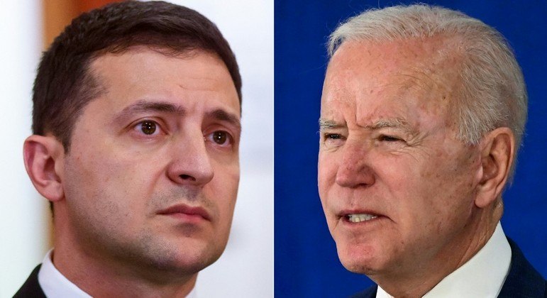 Presidente americano, Joe Biden, e o presidente ucraniano, Volodimir Zelenski