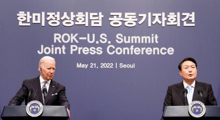 O presidente dos EUA, Joe Biden, e o presidente da Coreia do Sul, Yoon Suk-yeol