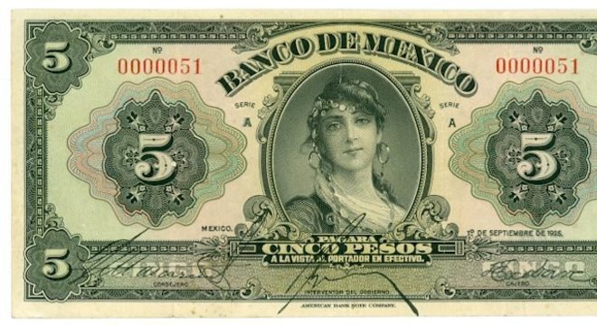 A nota de 5 pesos que circulou por 45 anos no México foi chamada de 'cédula da cigana'