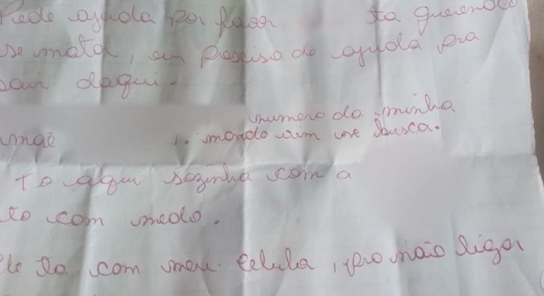 Bilhete escrito pela vítima e entregue à vizinha
