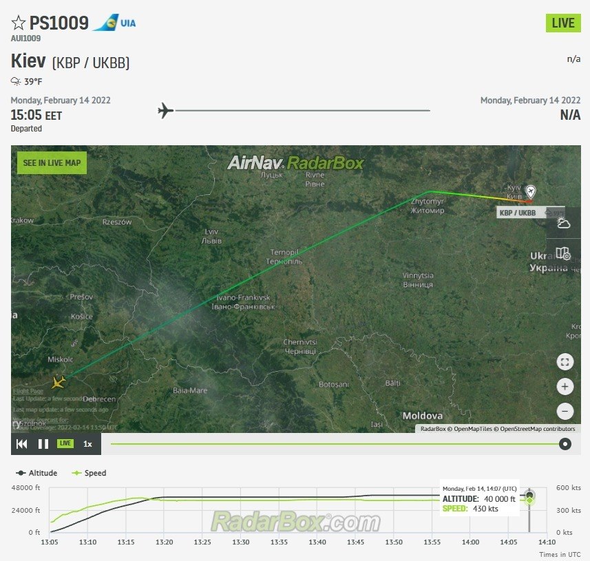 Boeing 737 deixa Kiev em direção a Espanha