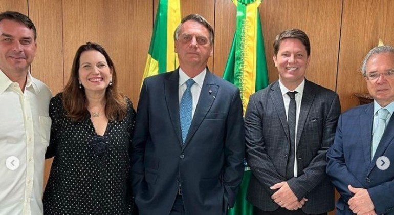 O presidente Jair Bolsonaro e aliados no Palácio do Planalto