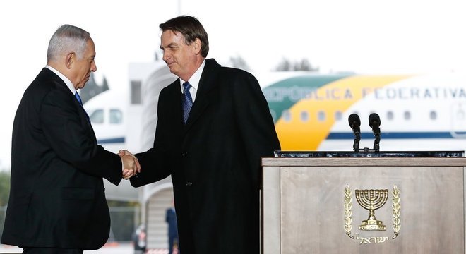 Presidente Jair Bolsonaro é recebido pelo primeiro-ministro israelense, Benjamin Netanyahu