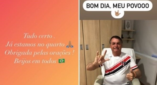 Bolsonaro aparece comemorando no quarto após cirurgia