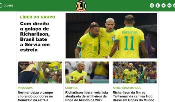 Bônus: No Brasil, o LANCE! fez uma cobertura completa da vitória brasileira e deu destaque para o golaço do Brasil e as dores sentidas por Neymar.