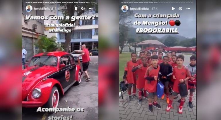 O time da Gávea ainda levou Bill para passear no Fusca do clube, que tem as cores e o tema 'Flamengo'