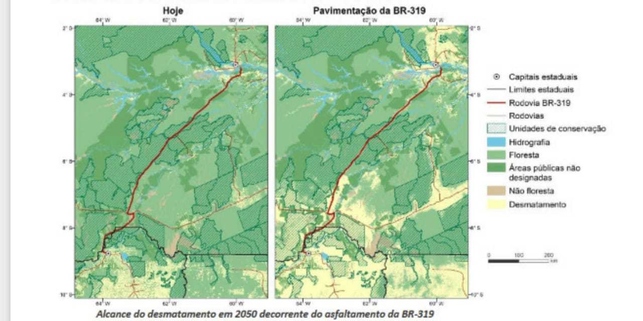 Simulação feita pela UFMG mostra impacto da pavimentação da rodovia BR-319
