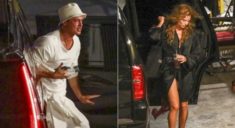 Brad Pitt, Margot Robbie e Tobey Maguire foram flagrados gravando cenas do filme Babylon no centro de Los Angeles, nos Estados Unidos