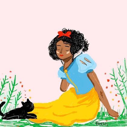 A artista representou a Branca de Neve como se a personagem fosse negra, com cabelos cacheados e um dos braços amputados. 