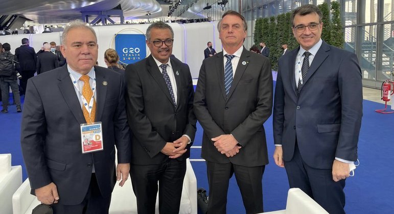 Marcelo Queiroga, Tedros Adhanom, Jair Bolsonaro e Carlos França