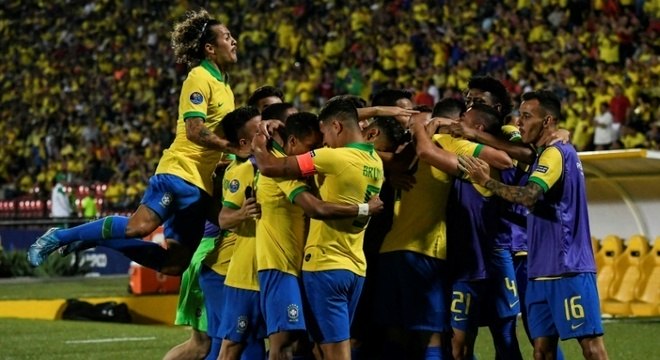 A Sub-23 do Brasil, na celebração da classificação aos Jogos de Tóquio/2020