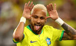 Neymar comemora seu primeiro gol na Copa do Mundo de 2022