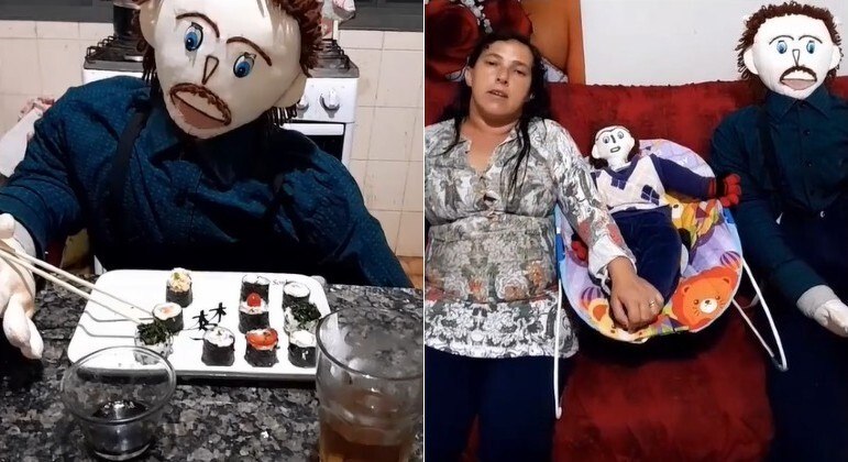 Brasileira casada com boneco de pano revelou no TikTok quem grava os vídeos da família