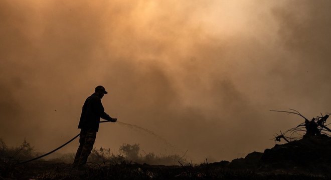 Brigadistas atuam no combate ao fogo no Pantanal