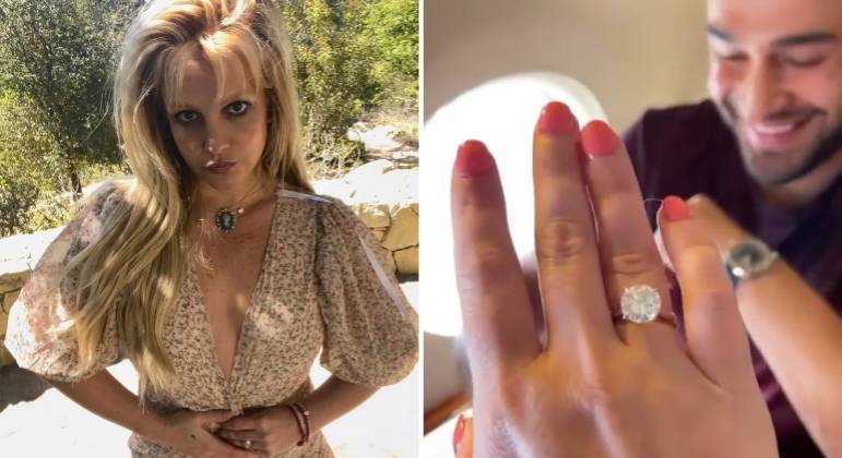 Britney Spears exibe joia de noivado
