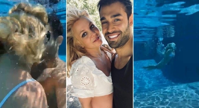 Em vídeo, Britney mostrou disposição ao mergulhar com o amado

