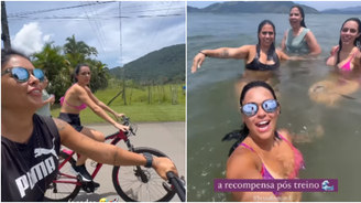 Bruna Biancardi treina com amigas e aproveita banho de mar (Reprodução/Instagram/@brunabiancardi)