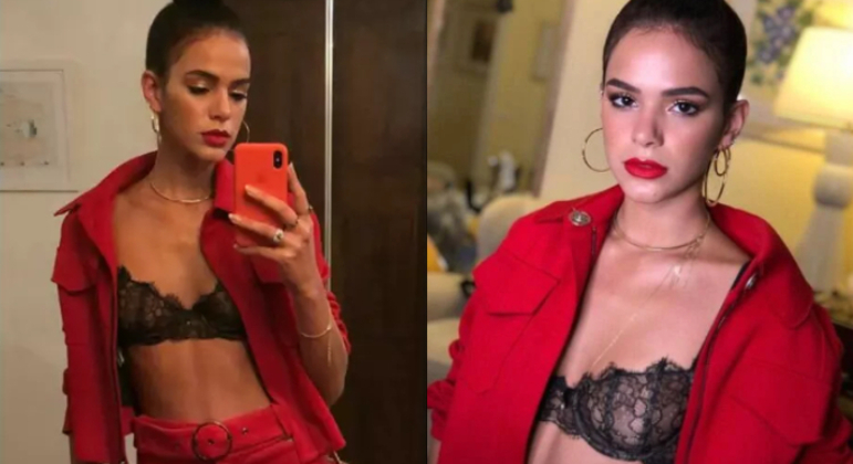 Bruna Marquezine é um ícone fashion e sempre chama atenção com os looks. A atriz já apostou em um conjuntinho de blazer e calça vermelha, com um sutiã de renda preto para realçar o visual, além do batom vermelhíssimo