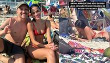 Bruna Marquezine curte praia no Rio de Janeiro e é tietada por fã