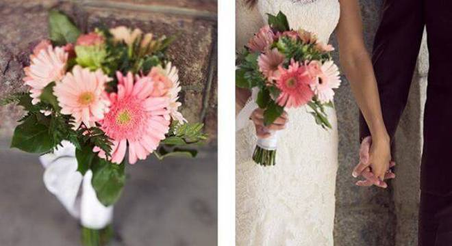 Buquê formado com delicadas flores de gérbera