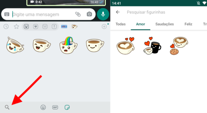 Busca por stickers no WhatsApp Beta para Android (Imagem: Reprodução/WhatsApp)