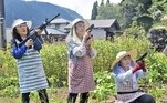 SENHORAS CONTRA MACACOSTrês simpáticas senhoras se tornaram famosas no Japão (e no mundo) por ser a linha de frente de uma pequena cidade japonesa contra ataques de macacos. Elas até ganharam um nome oficial: 'Monkey Busters', ou Caçadoras de Macacos