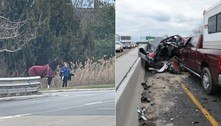 Cadáver é ejetado de van após engavetamento em rodovia