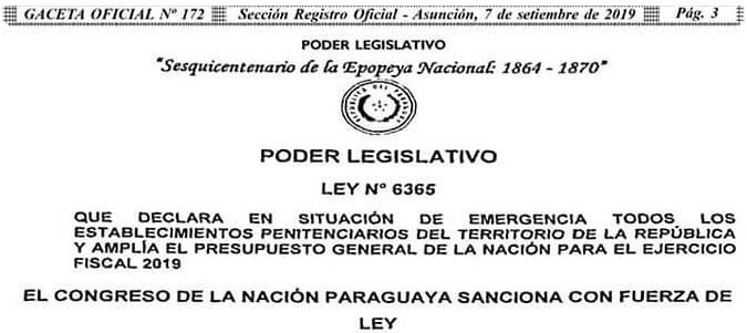 Governo do Paraguai sanciona lei que declara situação de emergência em presídios