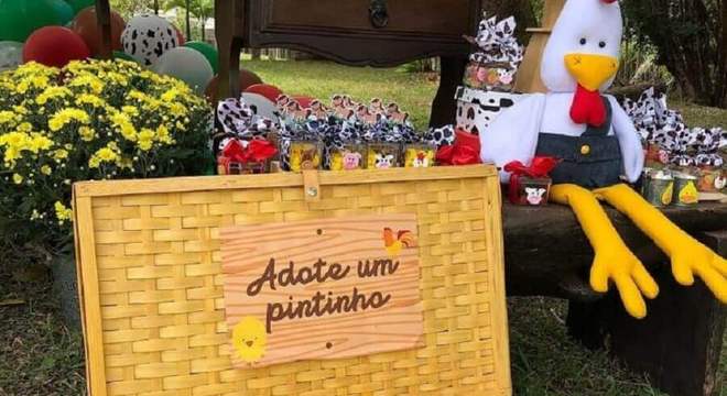 caixa de madeira com docinhos em formato de pintinho para festa da fazendinha