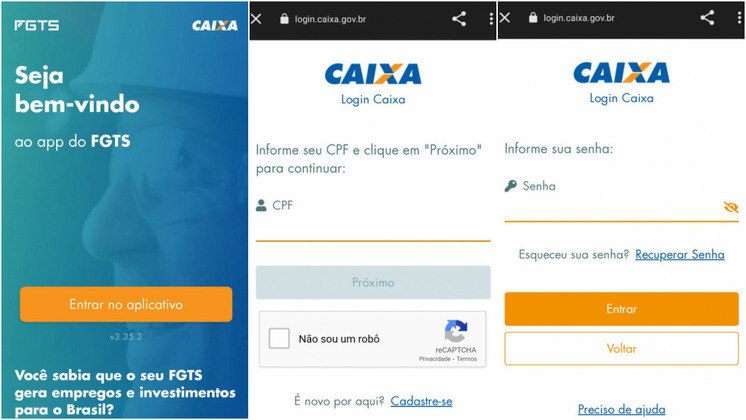 Com o aplicativo FGTS, disponibilizado pela Caixa
Econômica, instalado no aparelho de celular, o primeiro passo é 
criar uma conta ou entrar no sistema com o uso do usuário e senha previamente
cadastrada