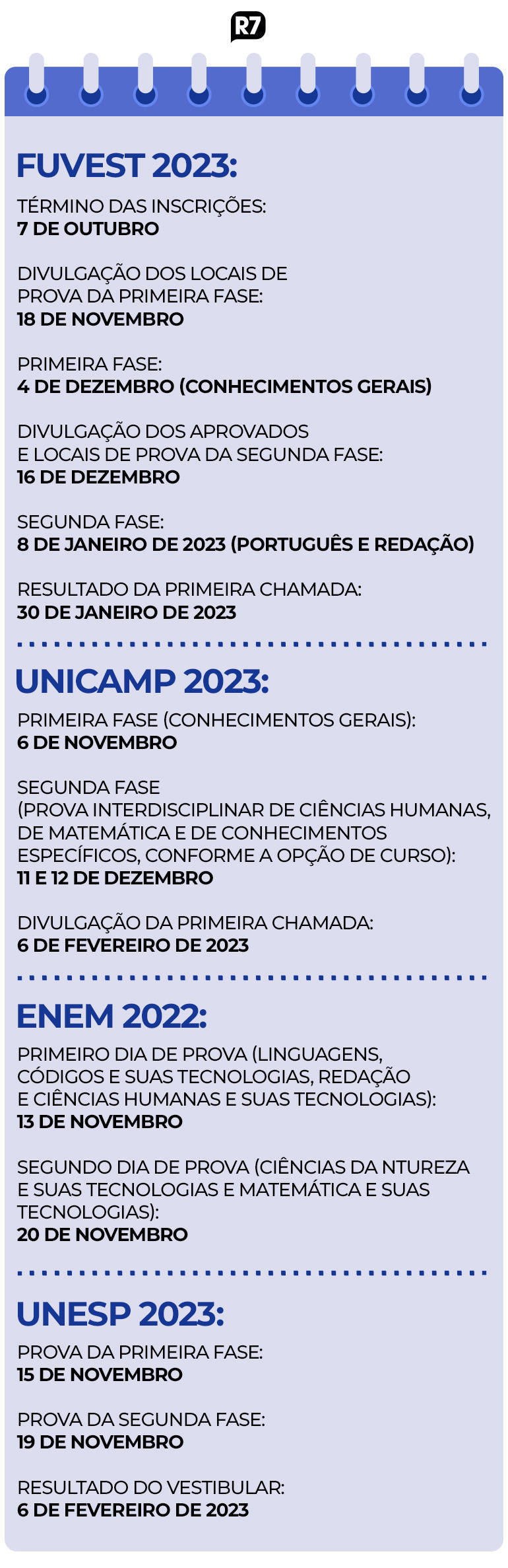 Calendário de provas dos principais esportes brasileiros nas