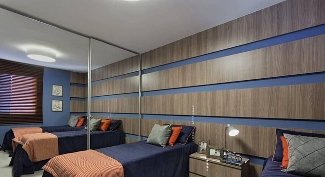 cama box solteiro para quarto masculino com guarda roupa espelhado 