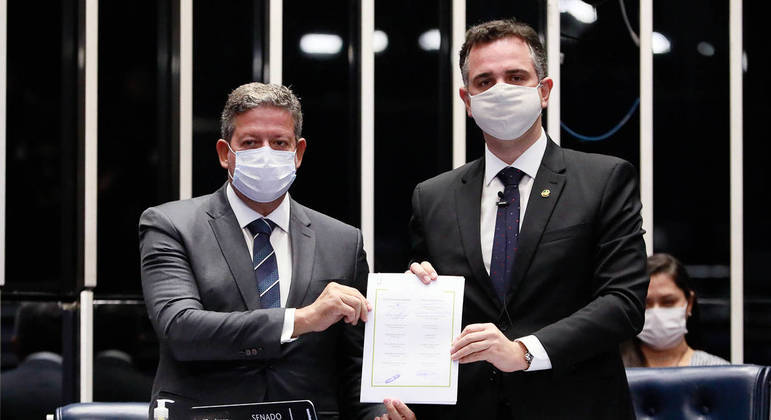 Presidentes da Câmara dos Deputados, Arthur Lira, e do Senado, Rodrigo Pacheco