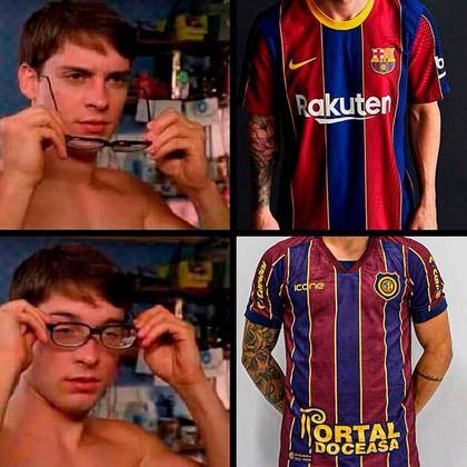 A camisa do Barcelona para a temporada 2020-2021 foi comparada à camisa do Madureira (julho/2020)
